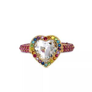 Kurt Geiger London Rainbow Crystal Heart Cocktail Ring Gold Tone Pink Sz7/8